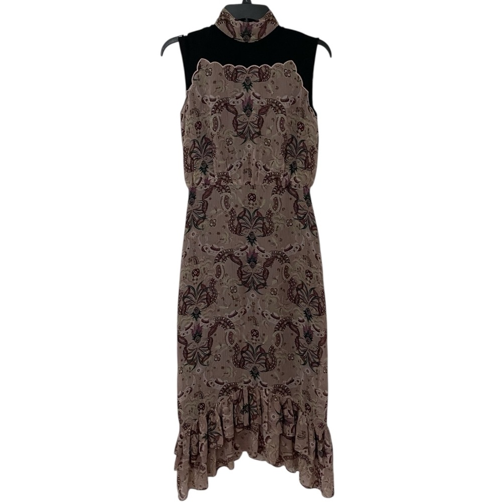 SALONI 100% Silk Ruffled Sheath Midi Dress 2